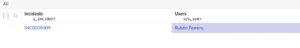 M2M table record showing incident INC0009009 linked to user Rubén Ferrero