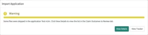 Import Application warning showing files were skipped during deployment with View Details button