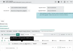 Claim Outcomes showing skipped dictionary entry sys_dictionary_u_m2m_sys_user_incident_sys_user with Skipped disposition
