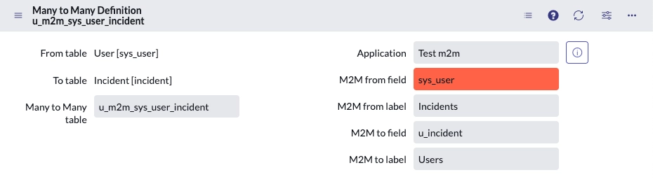 M2M definition in target instance showing sys_user field highlighted in red indicating missing field