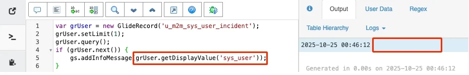 Background script failing in target instance with empty output when accessing sys_user field