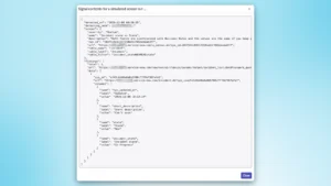 ServiceNow Health Sentinel pop‑up showing JSON signal contents from a simulated sensor run, including one incident where State is ‘New’ and Incident state is ‘In Progress’.